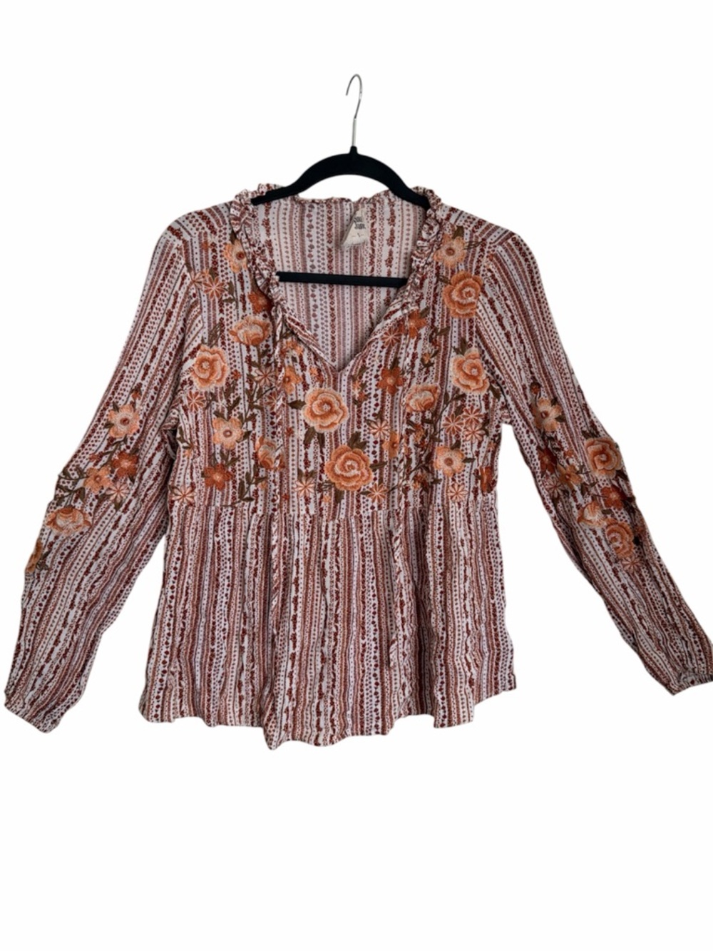 Embroidered Floral Peasant Blouse